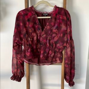 Steve Madden Red Puff Sleeve Crop Blouse